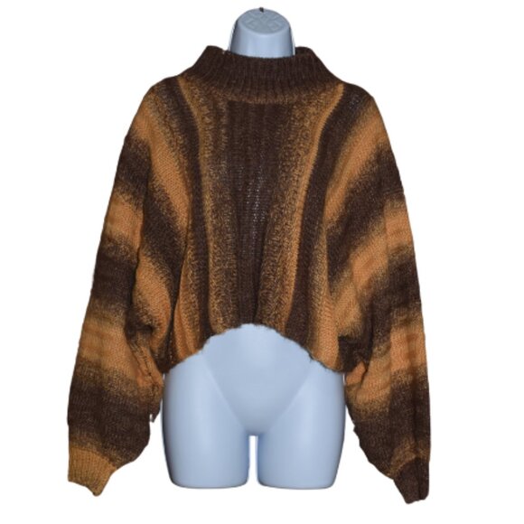 POL Cropped Brown Striped Mock Neck Sweater Women’s Size Small - Picture 1 of 10